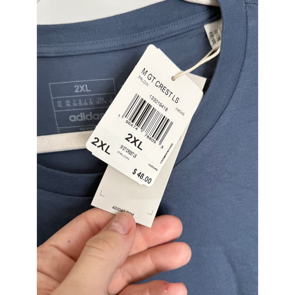 NWT Adidas Men’s Golf Crest Logo Long Sleeve Performance‎ Shirt Blue 2XL - Picture 6 of 14